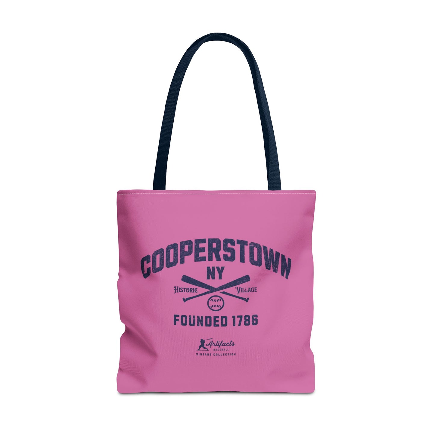 Cooperstown, NY Tote Bag_Bubble Gum w Navy Print
