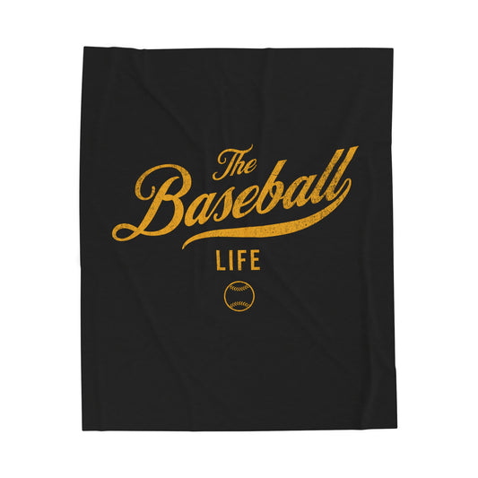 Velveteen Plush Blanket_Black with Yellow Gold Print