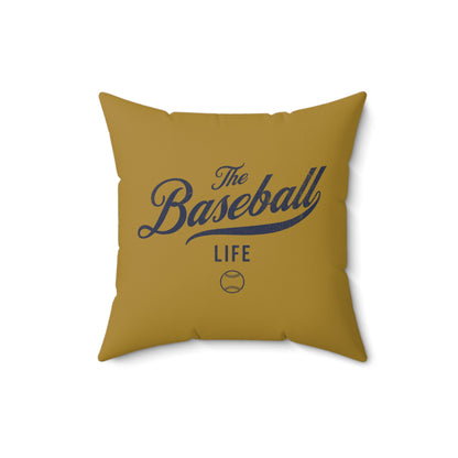 The Baseball Life Accent Pillow_Old Gold w Navy Print