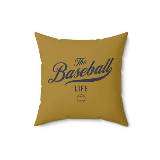 The Baseball Life Accent Pillow_Old Gold w Navy Print