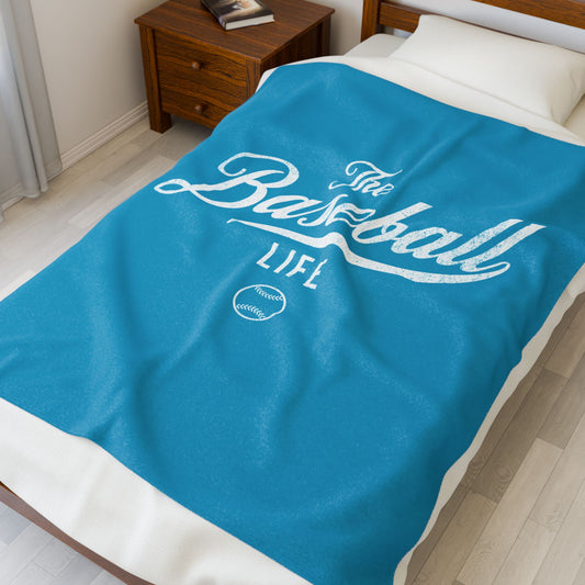 Velveteen Plush Blanket_Turquoise with White Print