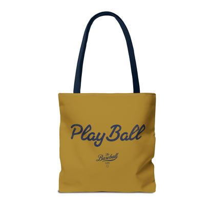 Play Ball Tote Bag_Old Gold with Navy Print