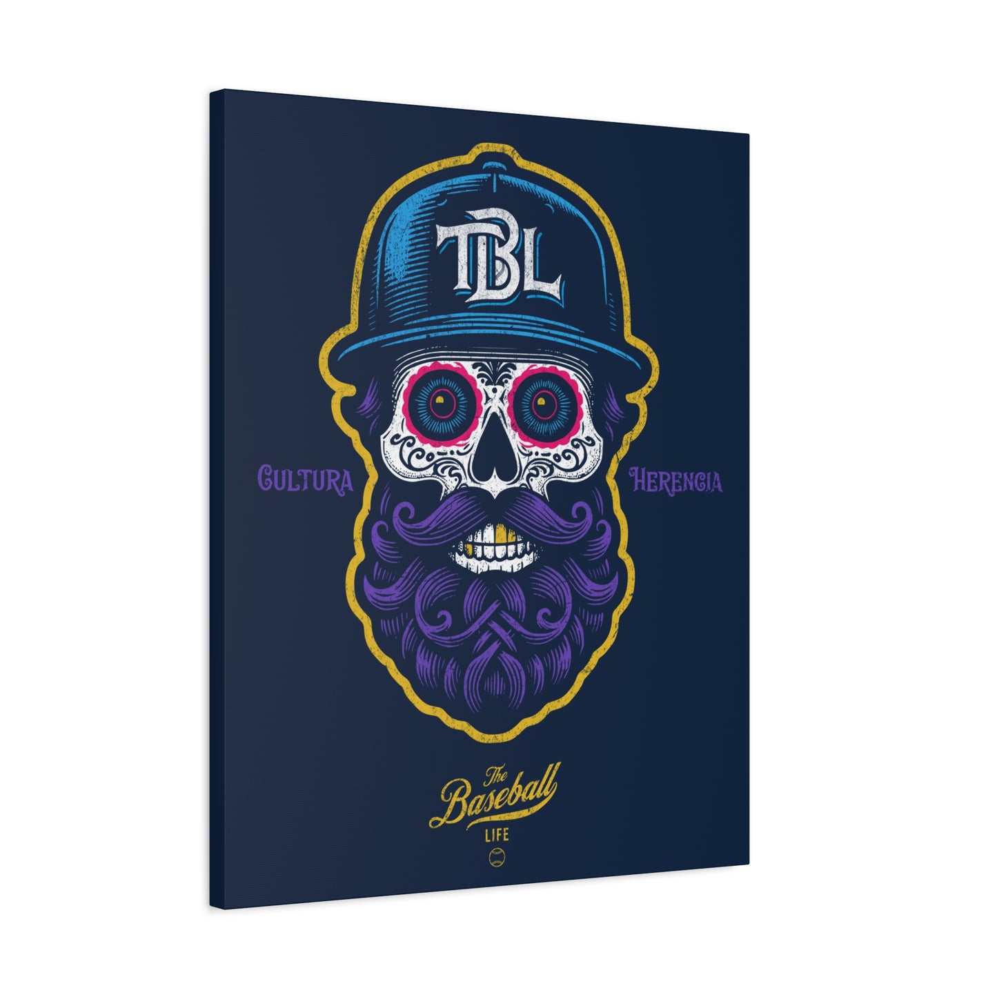 Beisbol Sugar Skull Series_Player 2 Wall Art Canvas_Navy