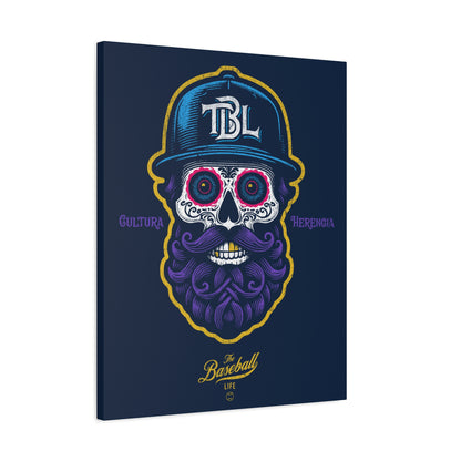 Beisbol Sugar Skull Series_Player 2 Wall Art Canvas_Navy