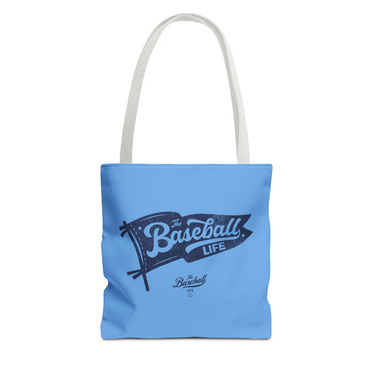 Vintage Pennant Tote Bag_Navy Print on Carolina Blue