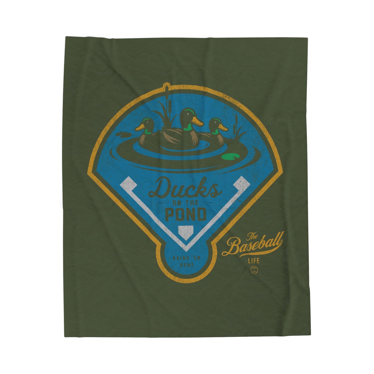 Velveteen Plush Blanket_Ducks on the Pond_Military Green