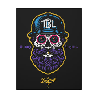 Beisbol Sugar Skull Series_Player 2 Wall Art Canvas_Black