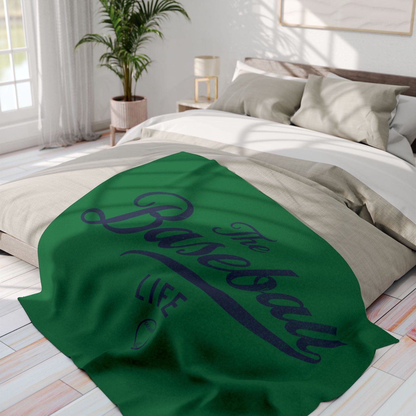 Fleece Blanket_Green w Navy Print