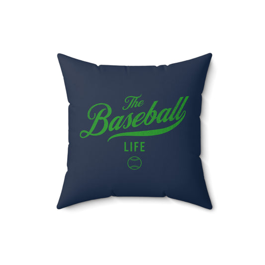 The Baseball Life Accent Pillow_Navy w Green Print