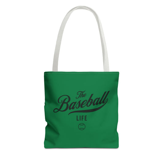 The Baseball Life Tote Bag_Green w Black Print
