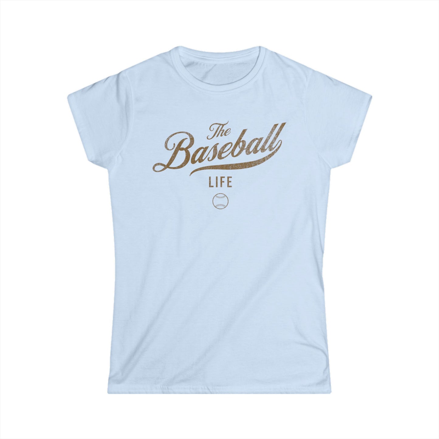 The Baseball Life Classic Script Tee_Women's_Old Gold Print
