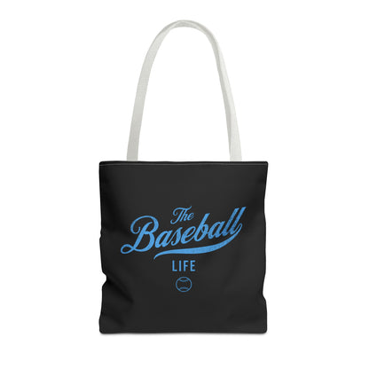 The Baseball Life Tote Bag_Black w Carolina Blue Print