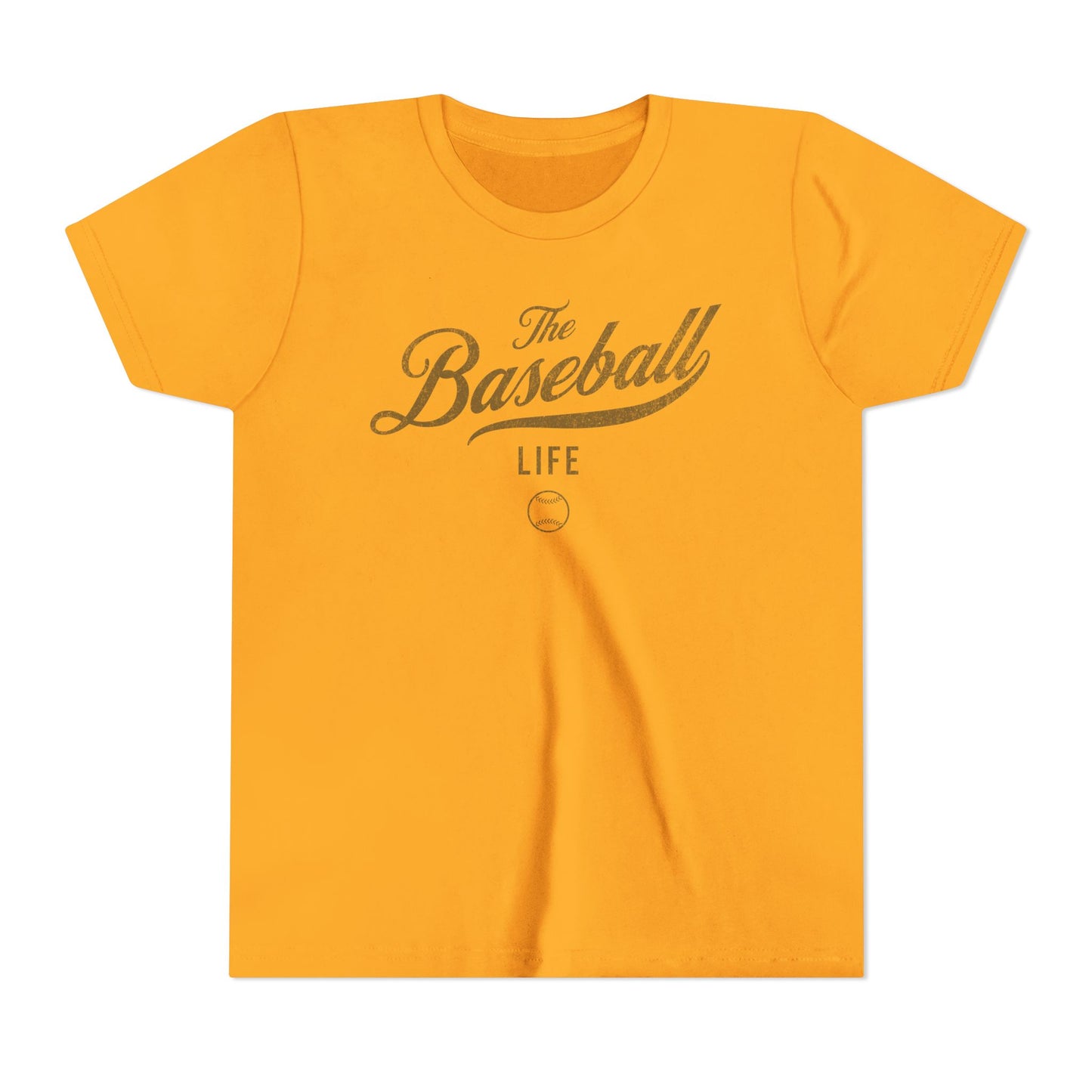 Youth The Baseball Life Classic Script T-Shirt_Old Gold Print