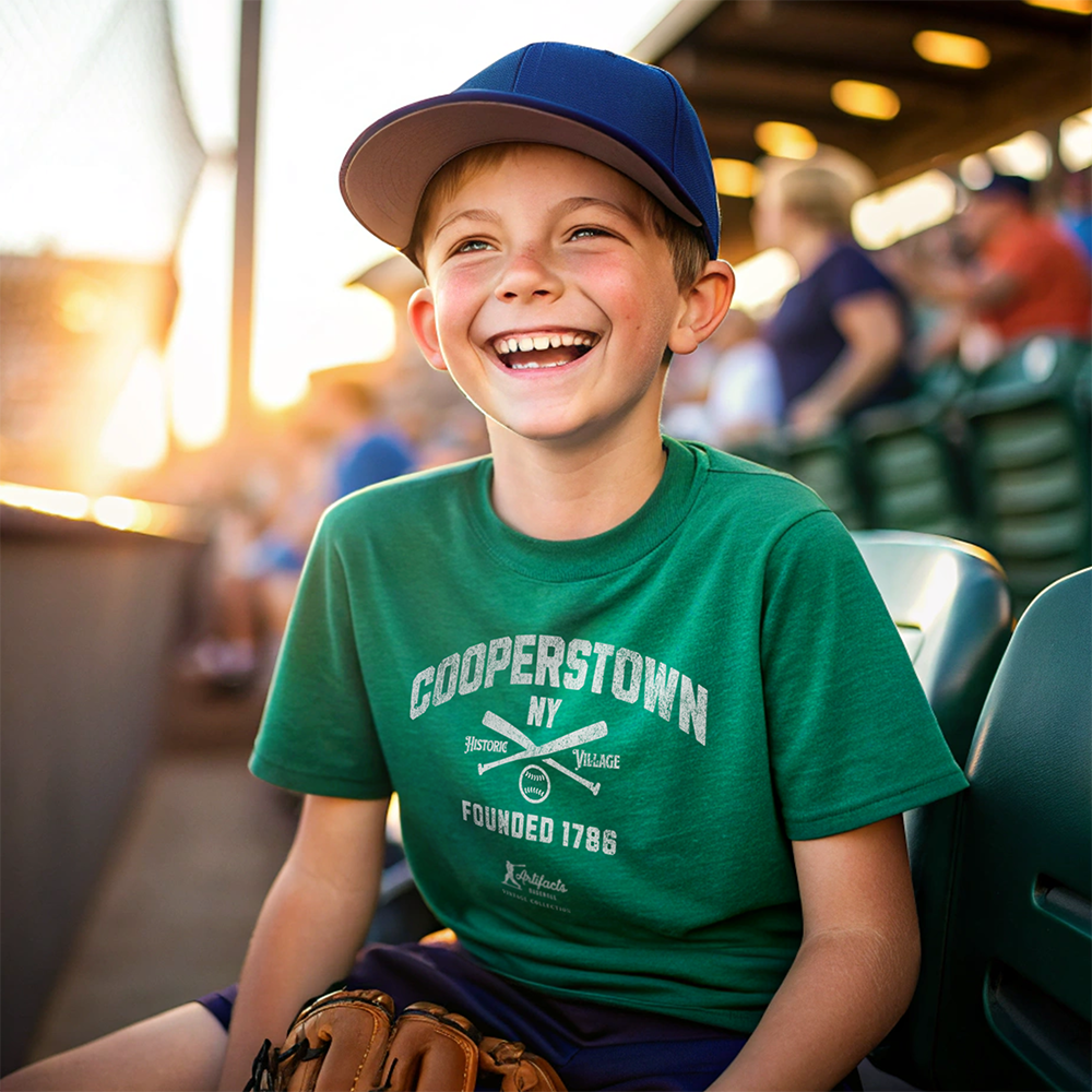 Youth Cooperstown NY White Print_Artifacts Baseball Collection T-Shirt