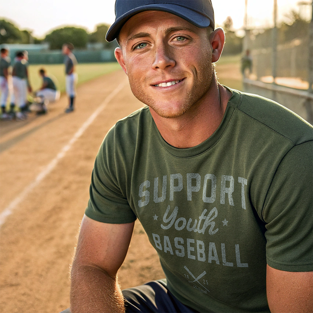 Support Youth Baseball_Silver Gray Print T-Shirt