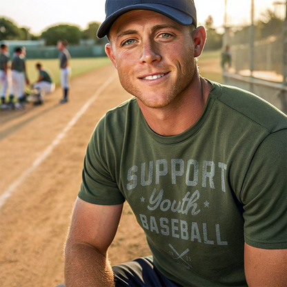 Support Youth Baseball_Silver Gray Print T-Shirt