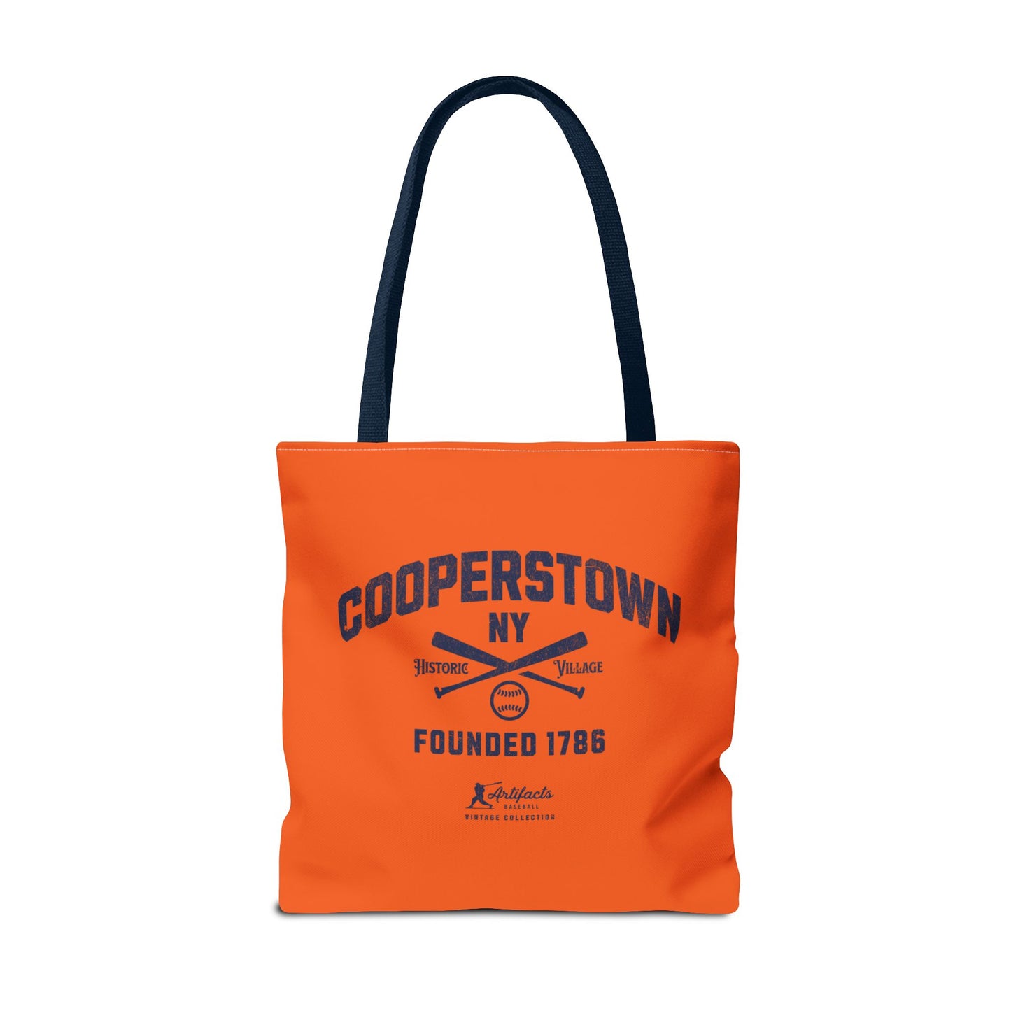 Cooperstown, NY Tote Bag_Orange w Navy Print