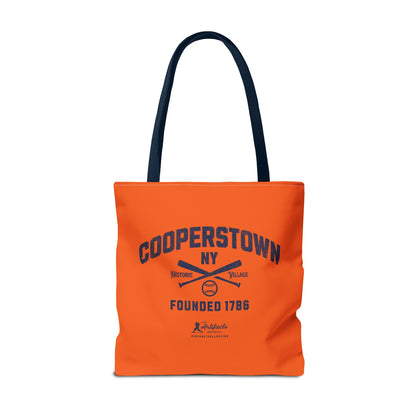 Cooperstown, NY Tote Bag_Orange w Navy Print