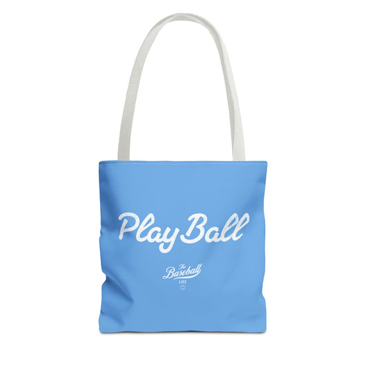 Play Ball Tote Bag_Carolina Blue with White Print