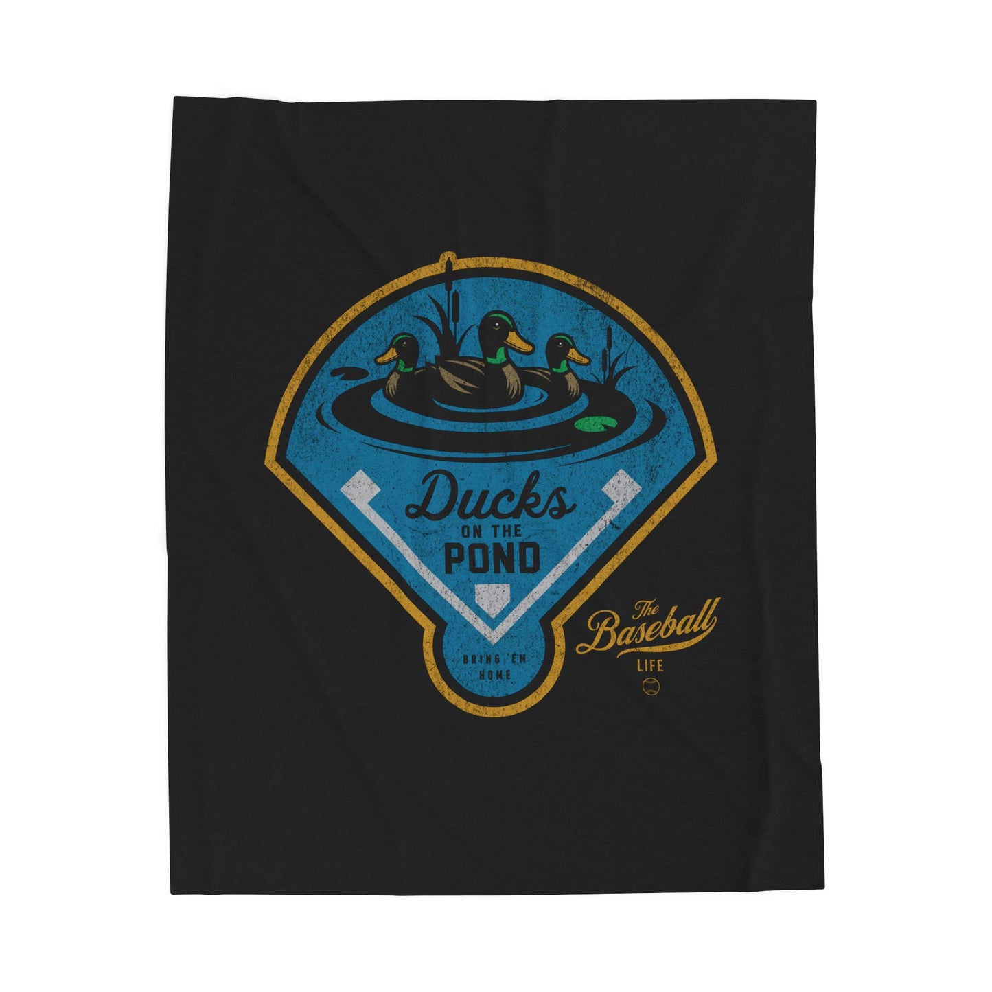 Velveteen Plush Blanket_Ducks on the Pond_Black