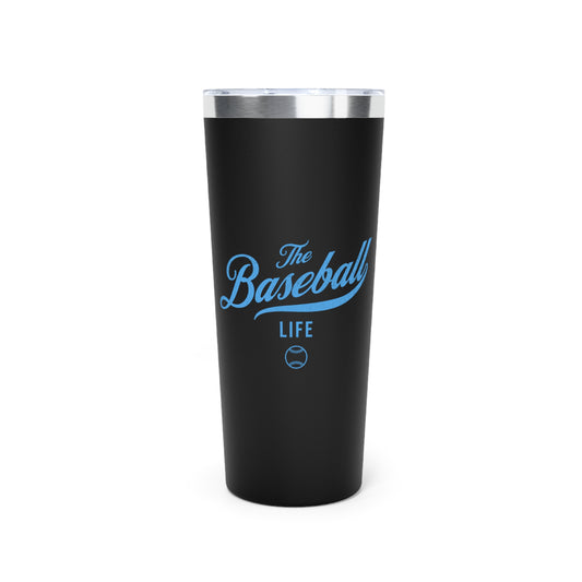 The Baseball Life 22oz Insulated Travel Tumbler_Black w Carolina Blue Print