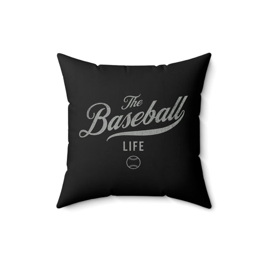 The Baseball Life Accent Pillow_Black w Silver Gray Print