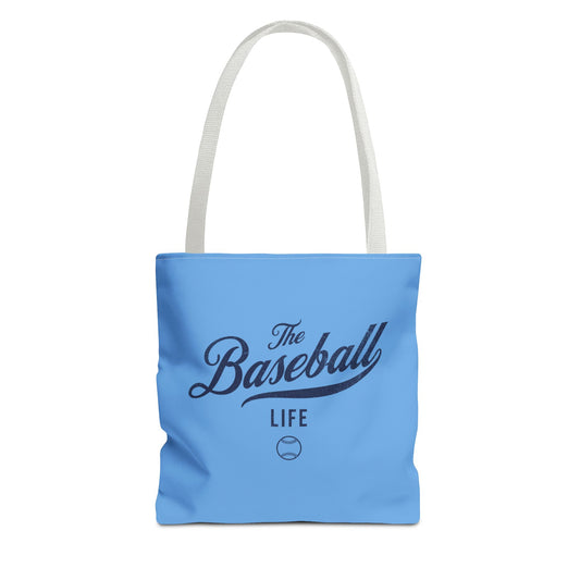 The Baseball Life Tote Bag_Carolina Blue w Navy Print