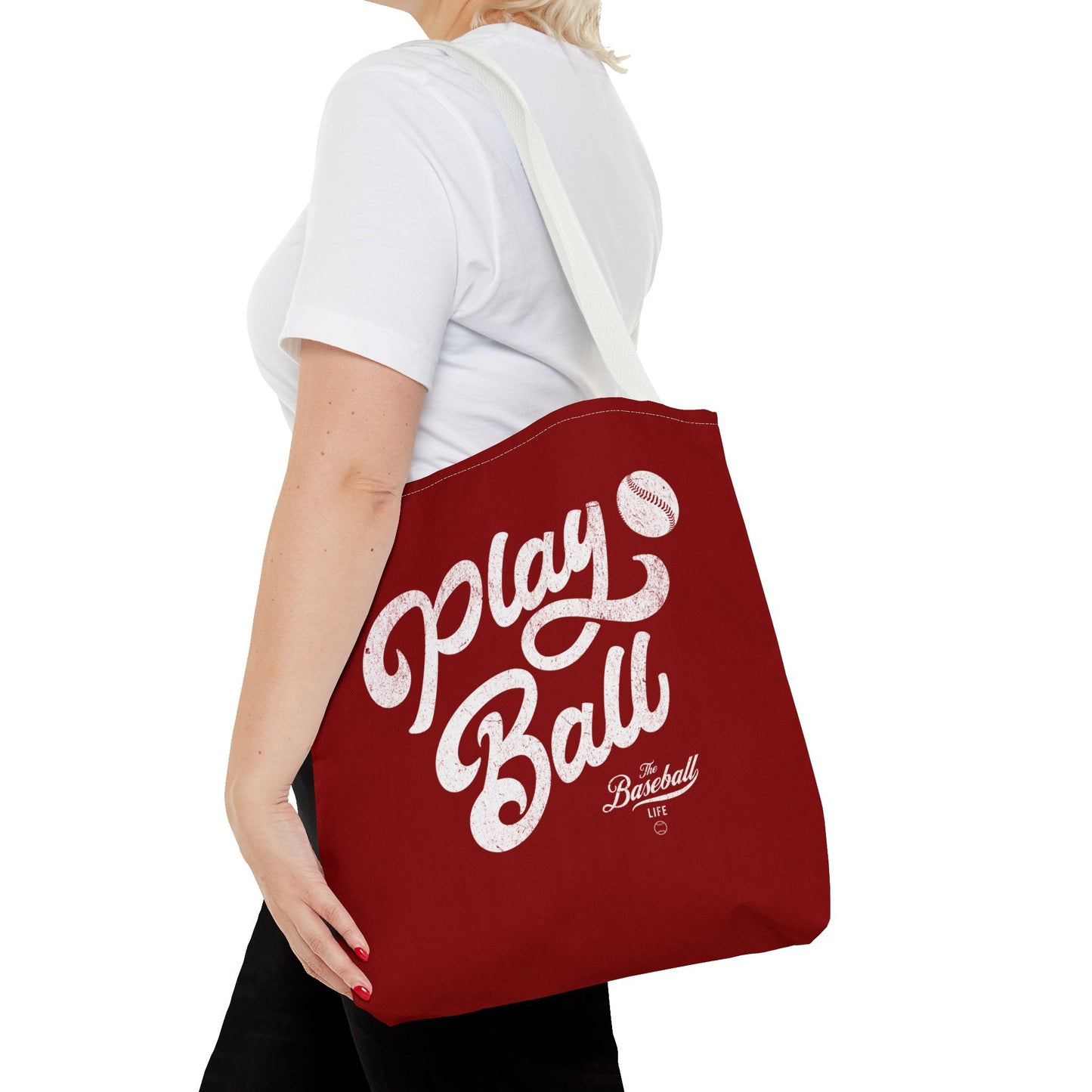 Play Ball Script Tote Bag_Maroon