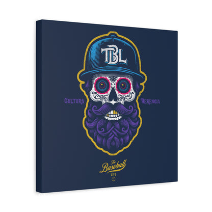 Beisbol Sugar Skull Series_Player 2  Wall Art Canvas_Navy