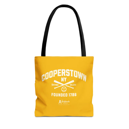Cooperstown, NY Tote Bag_Yellow Gold w White Print