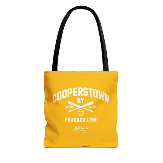 Cooperstown, NY Tote Bag_Yellow Gold w White Print