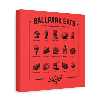Ballpark Eats_Feeding the Language of Baseball Wall Art Canvas_Coral Red