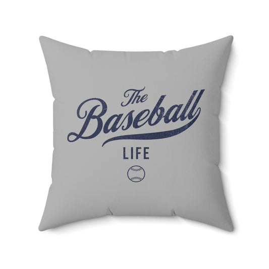 The Baseball Life Accent Pillow_Silver Gray w Navy Print