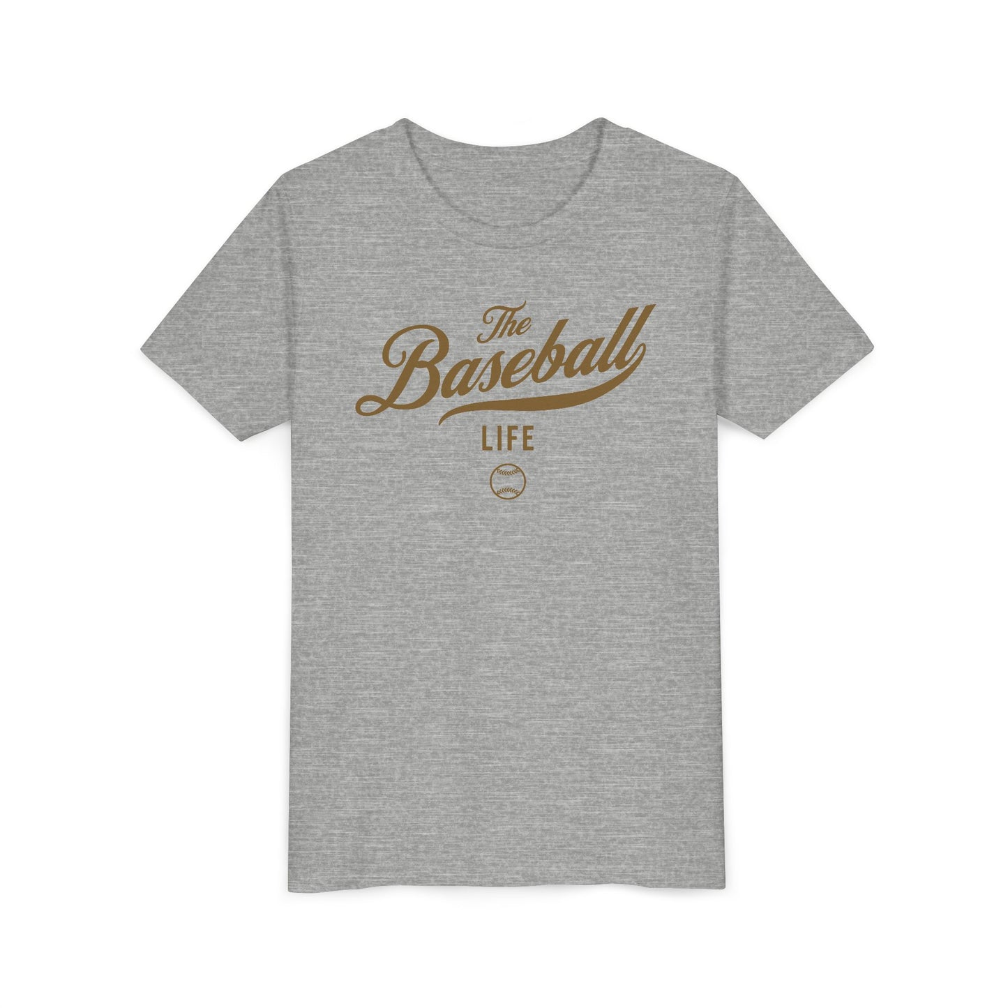 Youth The Baseball Life Classic Script T-Shirt_Old Gold Print