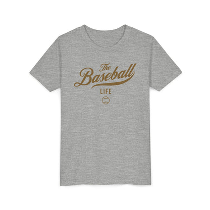 Youth The Baseball Life Classic Script T-Shirt_Old Gold Print