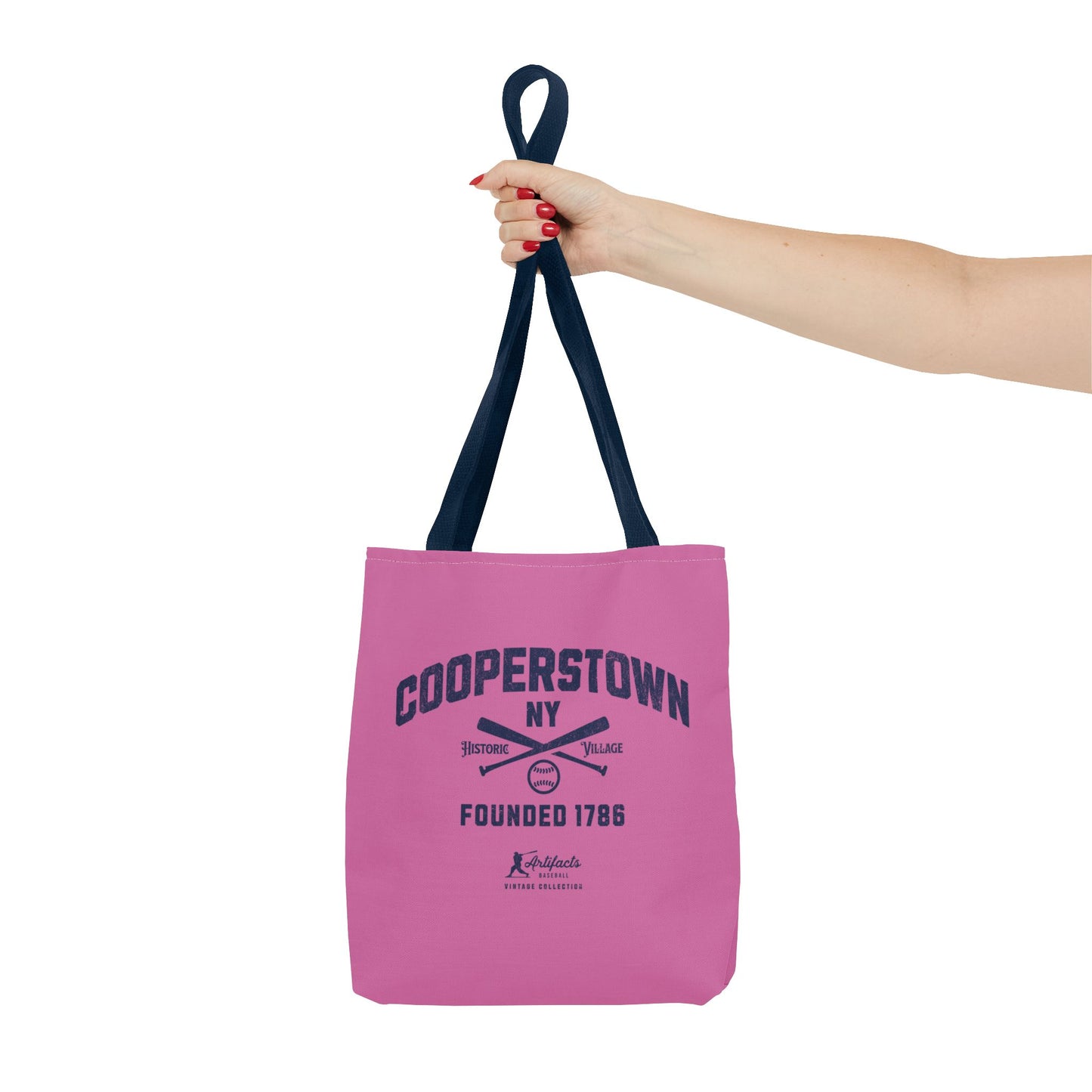 Cooperstown, NY Tote Bag_Bubble Gum w Navy Print