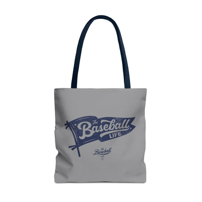 Vintage Pennant Tote Bag_Navy Print on Medium Gray