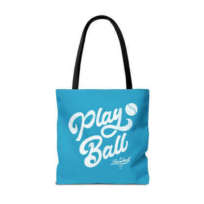 Play Ball Script Tote Bag_Turquoise
