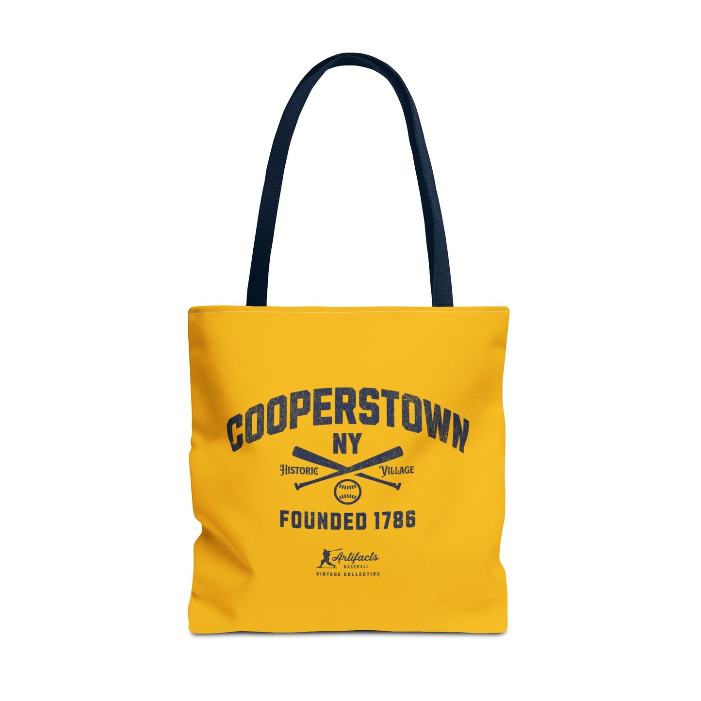Cooperstown, NY Tote Bag_Yellow Gold w Navy Print