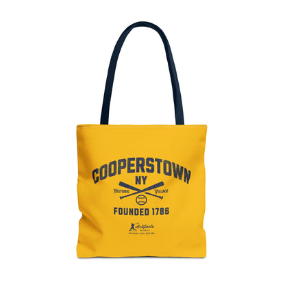 Cooperstown, NY Tote Bag_Yellow Gold w Navy Print