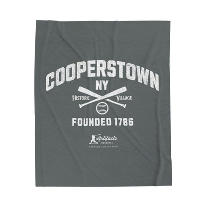 Velveteen Plush Blanket_Artifacts Baseball Collection_Cooperstown NY_Dark Gray