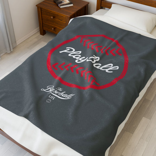 Velveteen Plush Blanket_Play Ball Graphic Baseball_Dark Gray