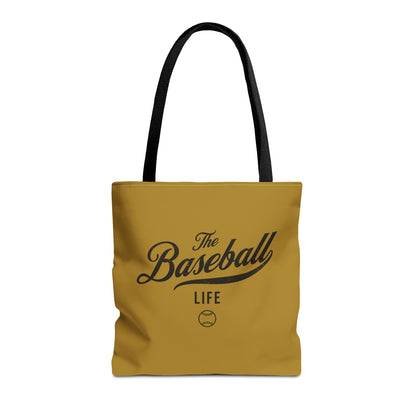 The Baseball Life Tote Bag_Old Gold w Black Print