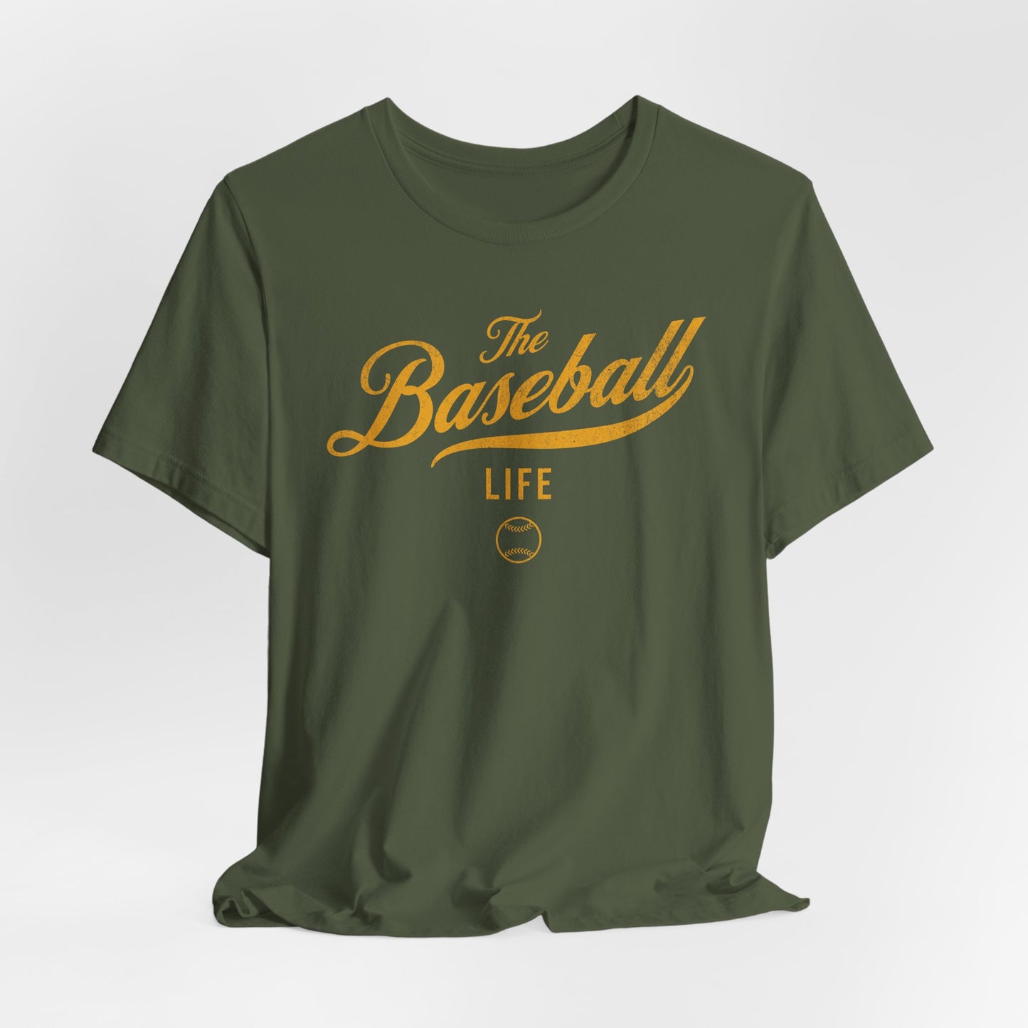The Baseball Life Classic Script T-Shirt_Yellow Gold Print