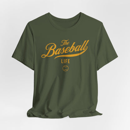 The Baseball Life Classic Script T-Shirt_Yellow Gold Print