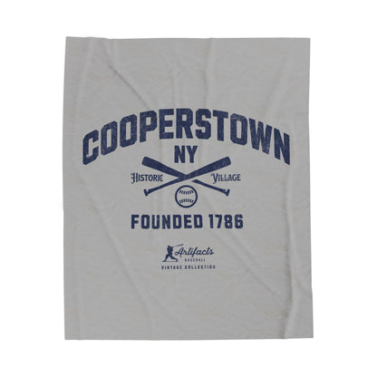 Velveteen Plush Blanket_Artifacts Baseball Collection_Cooperstown NY_Light Gray