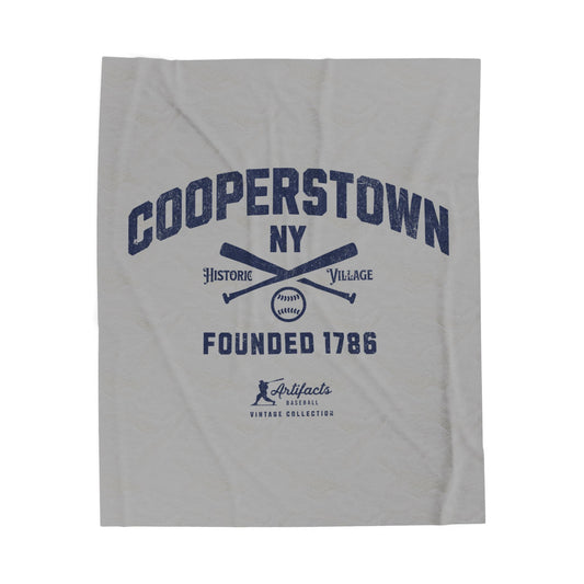 Velveteen Plush Blanket_Artifacts Baseball Collection_Cooperstown NY_Light Gray
