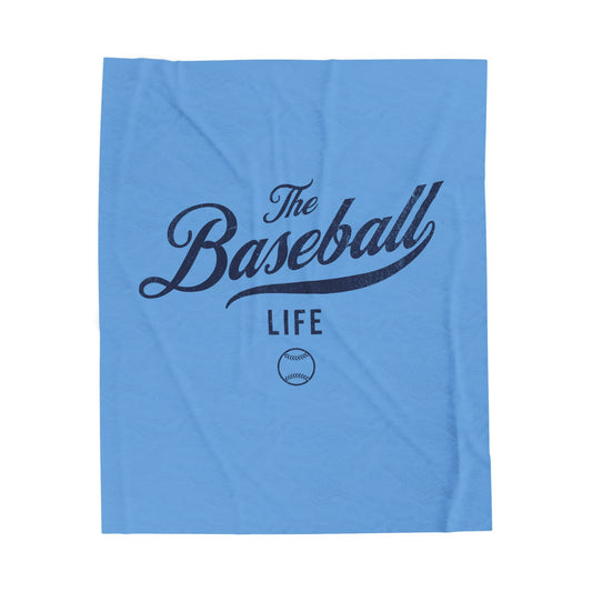 Velveteen Plush Blanket_Carolina Blue with Navy Print