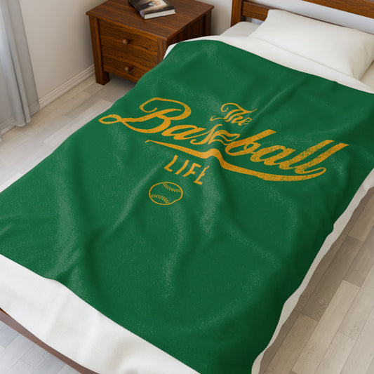 Velveteen Plush Blanket_Green with Yellow Gold Print