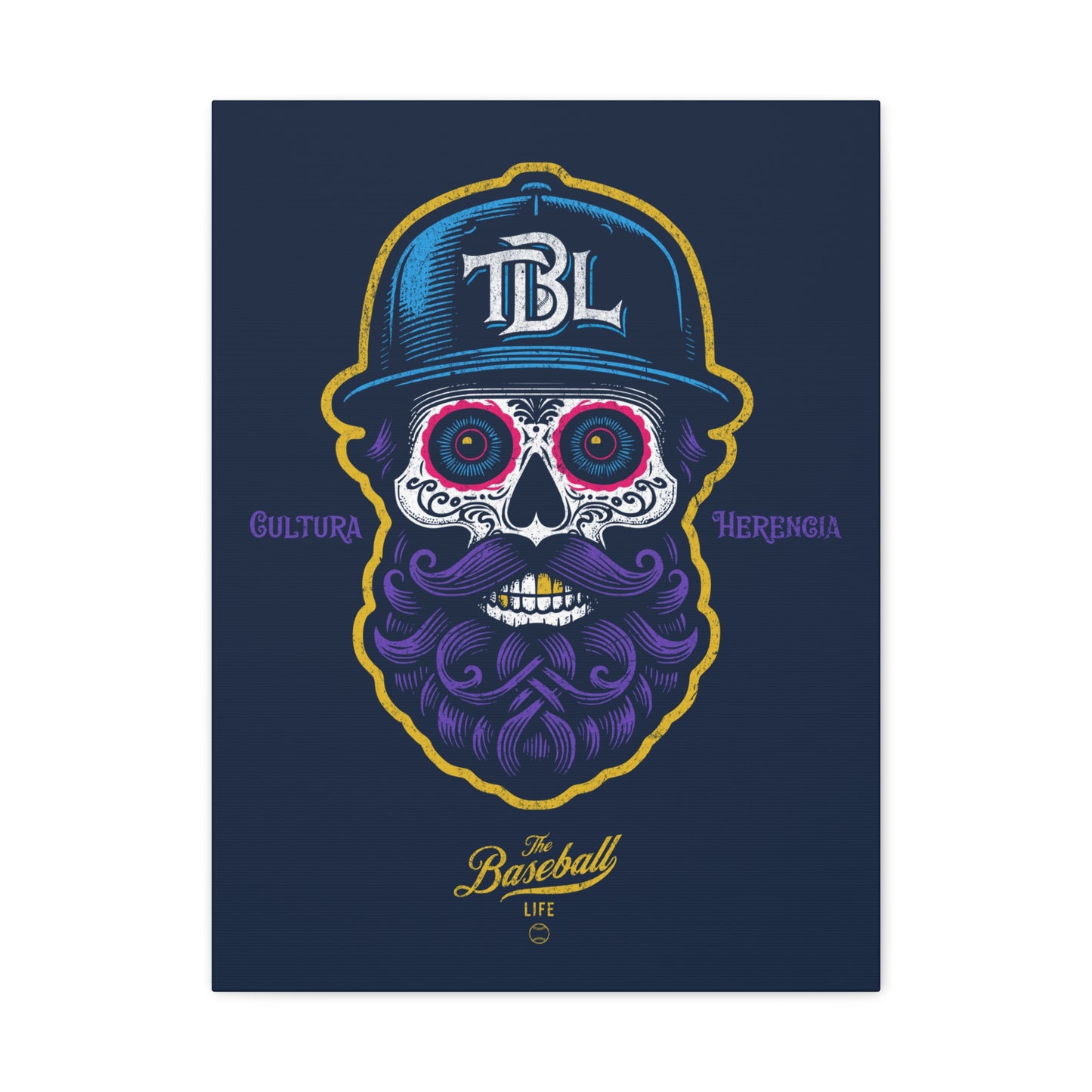 Beisbol Sugar Skull Series_Player 2 Wall Art Canvas_Navy